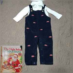 Starting Out Baby Boy Navy Overall 2 pc Holiday Truck Christmas Tree 18M BONUS